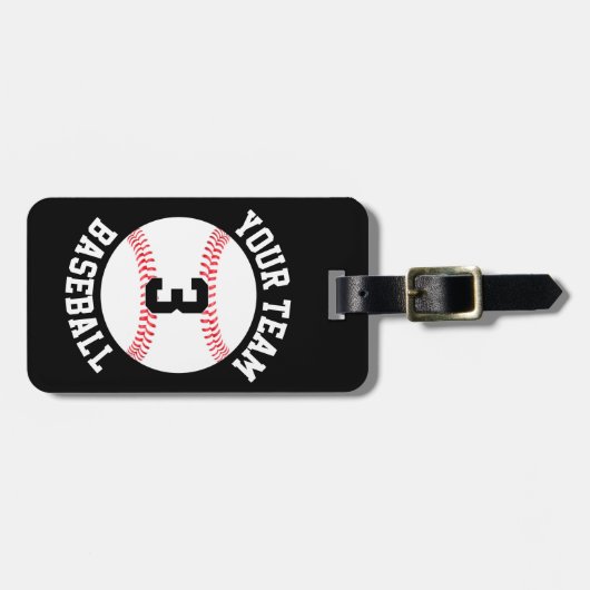 Baseball Team Name en Player Number Baseball Bag Bagagelabel (Voorkant horizontaal)