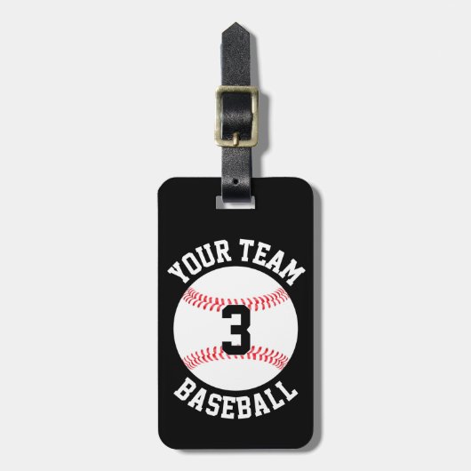 Baseball Team Name en Player Number Baseball Bag Bagagelabel (Voorkant verticaal)