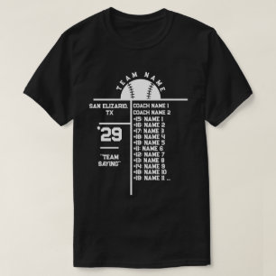 Baseball Team Roster Aangepaste Speler Namen & Coa T-shirt