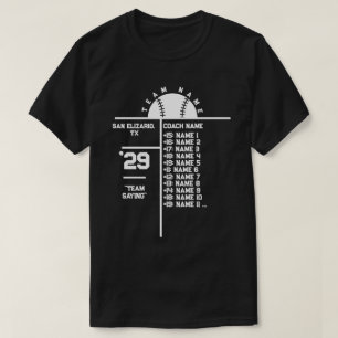 Baseball Team Roster Aangepaste Speler Namen & Coa T-shirt