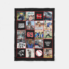 Baseball Team Senior Night Custom Photo Black Red Fleece Deken
