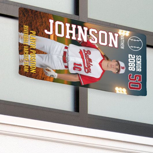 Baseball Team Senior Night Custom Player Photo Spandoek (Buitenkant Gebouw)