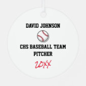 Baseball Team Speler Wit Rood Zwart Custom Fun Metalen Ornament (Achterkant)