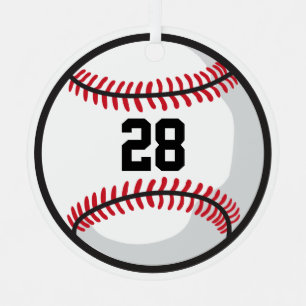 Baseball Team Speler Wit Rood Zwart Custom Fun Metalen Ornament