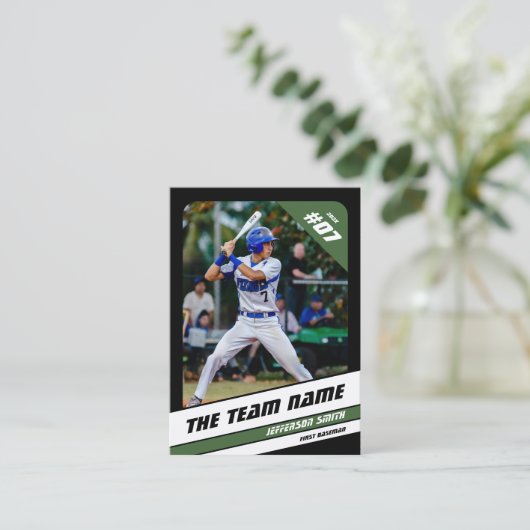 Baseball Team Trading Kaart Sport Gift Groen Contactkaartje (Staand voorkant)
