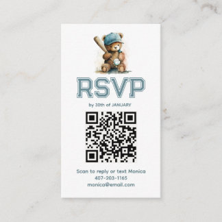 Baseball Teddy Bear Baby Shower QR Code RSVP  Informatiekaartje