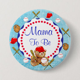 Baseball Teddy Bear Mama om Baby shower te worden Ronde Button 7,6 Cm
