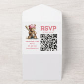 Baseball Teddy Bear QR RSVP Diaper raffle All In One Uitnodiging (Buitenkant)