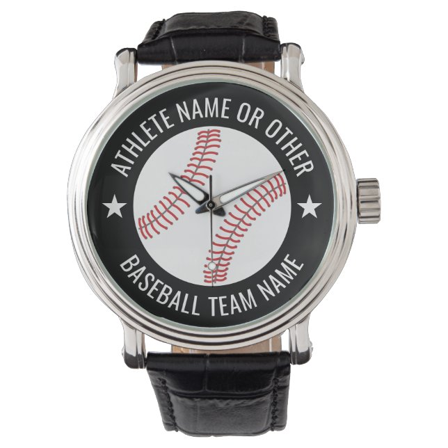 Baseball Teken met Team en Athlete Name modern Horloge (Voorkant)