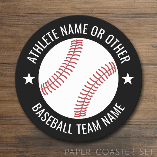 Baseball Teken met Team en Athlete Name modern Ronde Kartonnen Onderzetter