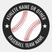 Baseball Teken met Team en Athlete Name modern Ronde Sticker (Voorkant)