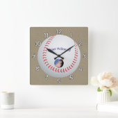 Baseball Textured Achtergrond foto personaliseren Vierkante Klok (Huis)
