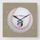 Baseball Textured Achtergrond foto personaliseren Vierkante Klok (Voorkant)