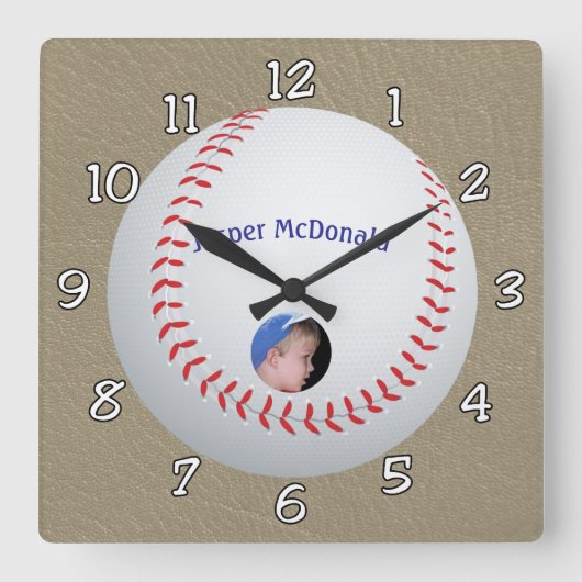 Baseball Textured Achtergrond foto personaliseren Vierkante Klok (Voorkant)
