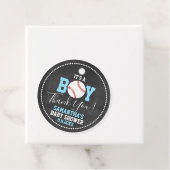 BASEBALL Thema Baby shower Chalkboard Blue Boy Bedankjes Labels (In situ)
