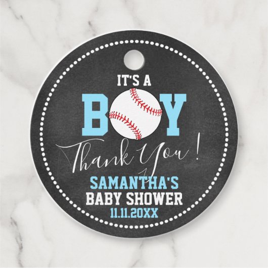 BASEBALL Thema Baby shower Chalkboard Blue Boy Bedankjes Labels (Voorkant)