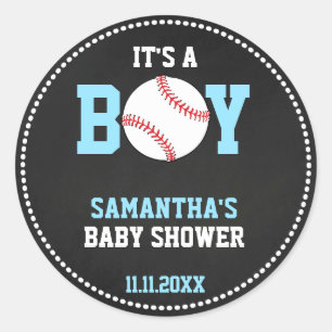 BASEBALL Thema Baby shower Chalkboard Blue Boy Ronde Sticker