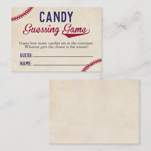 Baseball Thema Baby shower Snoep Gissing spel Visitekaartje (Voorkant / Achterkant)