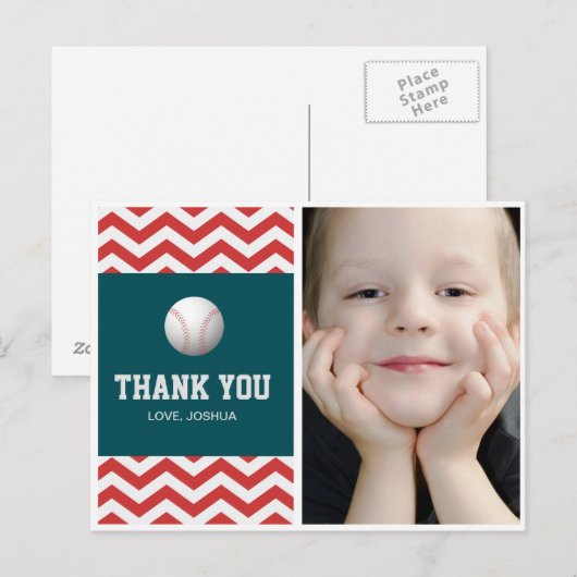 Baseball thema bedankt briefkaart voor jongens (Voorkant / Achterkant)