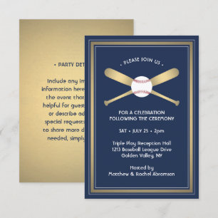Baseball Thema Ontvangst & Feestdetails Navy Gold Informatiekaartje