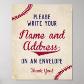 Baseball Thema Schrijf Jouw naam Adres op envelop Poster (Voorkant)