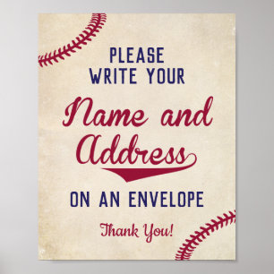 Baseball Thema Schrijf Jouw naam Adres op envelop Poster
