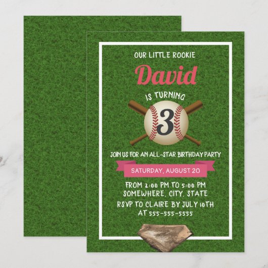 Baseball Theme All Star Birthday Party Kaart (Voorkant / Achterkant)