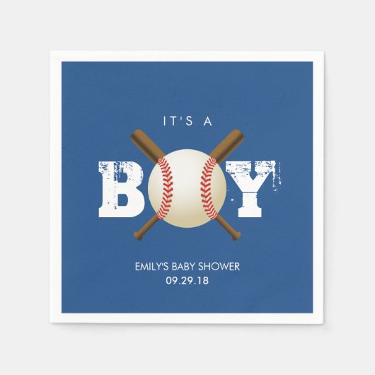 Baseball Theme Baby Boy Navy Blauw Baby shower Servetten (Voorkant)