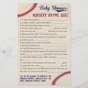 Baseball Theme Baby shower Nursery Rhyme Quiz Game Flyer