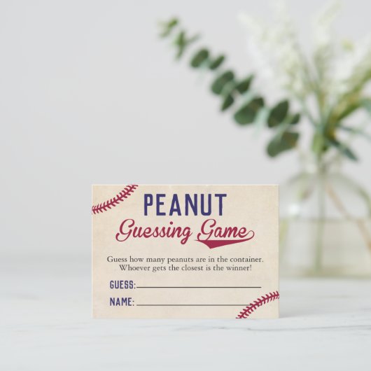 Baseball Theme Baby shower Peanut Guessing Game Visitekaartje (Staand voorkant)