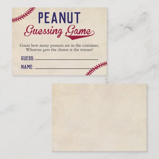 Baseball Theme Baby shower Peanut Guessing Game Visitekaartje (Voorkant / Achterkant)