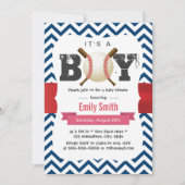 Baseball Theme Blue Chevron Het is een Jongen Baby Kaart (Voorkant)