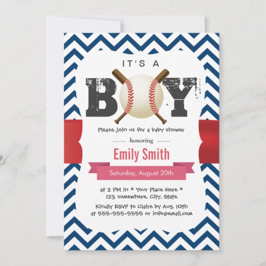 Baseball Theme Blue Chevron Het is een Jongen Baby Kaart (Voorkant)