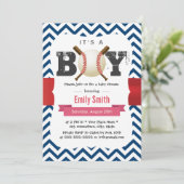 Baseball Theme Blue Chevron Het is een Jongen Baby Kaart (Staand voorkant)