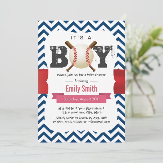 Baseball Theme Blue Chevron Het is een Jongen Baby Kaart (Staand voorkant)