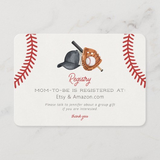 Baseball Theme Home Run Baby shower Registry Informatiekaartje (Voorkant)