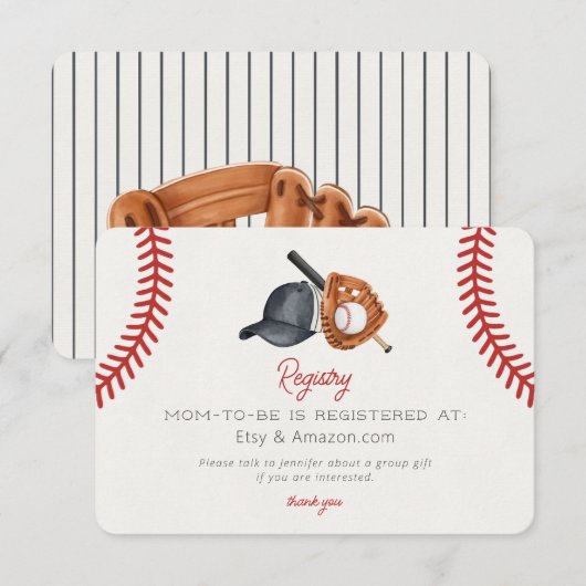 Baseball Theme Home Run Baby shower Registry Informatiekaartje (Voorkant / Achterkant)