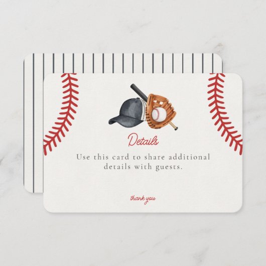 Baseball Theme Home Run Uitnodiging Details Invoeg Informatiekaartje (Voorkant / Achterkant)