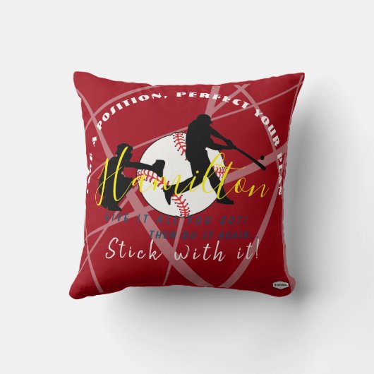 Baseball Theme Personalized Pillow HAMbyWG Red Kussen (Achterkant)