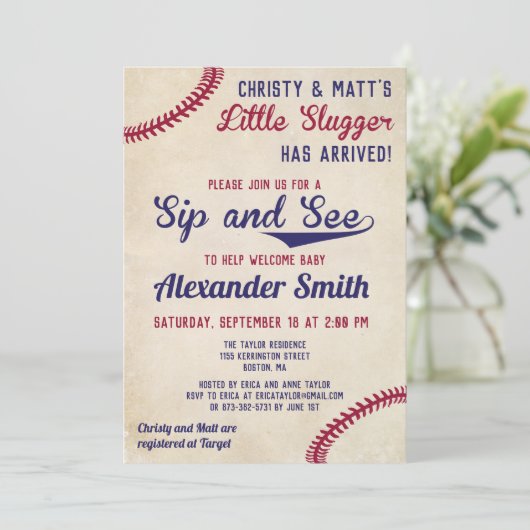 Baseball Theme SIP en Bekijk uitnodigingen (Staand voorkant)