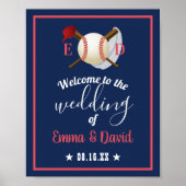 Baseball Theme Sports Weddenschap Navy Blue Welcom Poster (Voorkant)