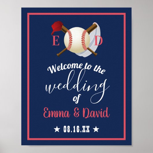 Baseball Theme Sports Weddenschap Navy Blue Welcom Poster (Voorkant)
