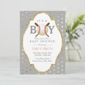 Baseball Thlek Silver Polka Dots Boy Baby shower Kaart (Staand voorkant)