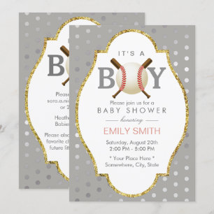 Baseball Thlek Silver Polka Dots Boy Baby shower Kaart