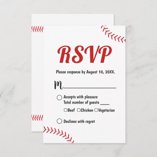 Baseball Thmed Sports Weddenschap RSVP Reactie (Voorkant / Achterkant)