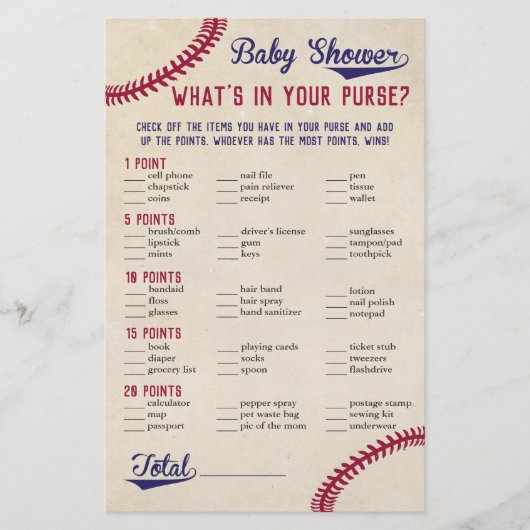 Baseball Threaded Baby shower Wat zit er in je tas Flyer (Voorkant)