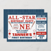 Baseball Ticket 1st Birthday Party Invitation Kaart (Voorkant / Achterkant)