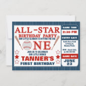 Baseball Ticket 1st Birthday Party Invitation Kaart (Voorkant)