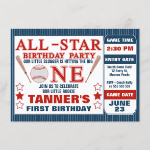 Baseball Ticket 1st Birthday Party Invitation Kaart