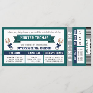 Baseball Ticket Baby shower, blauw, groen Kaart